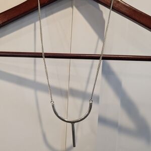 Modern Silver Crescent and Bar Pendant Necklace - Women Jewelry